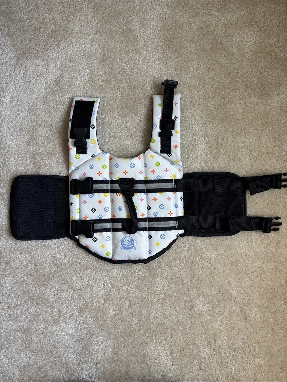 Paws Aboard Multicolor Paw Print Life Jacket